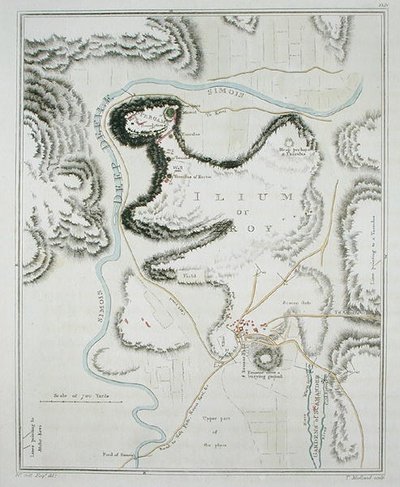Trója városának terve, "Trója és környéke topográfiája", Thomas Medland (1755-1823) metszete, 1804-ben megjelent (színes metszet) alkotó: William (after) Gell