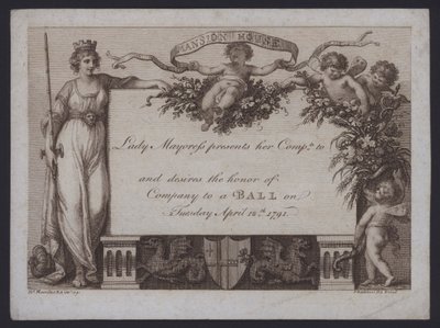 A londoni polgármester asszony meghívása egy bálra a Mansion House-ba alkotó: William (after) Hamilton