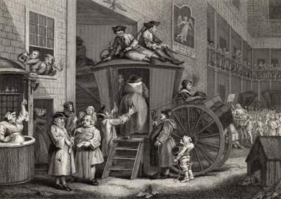 Country Inn Yard, Timothy Engleheart (1803-79) metszete a "The Works of Hogarth"-ból, 1833-ban (litho) alkotó: William (after) Hogarth