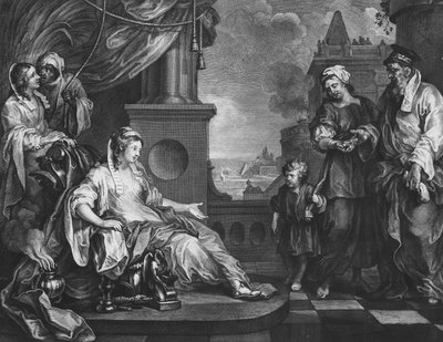Mózes hozta a fáraó lányának, 1752 körül (metszet) alkotó: William (after) Hogarth