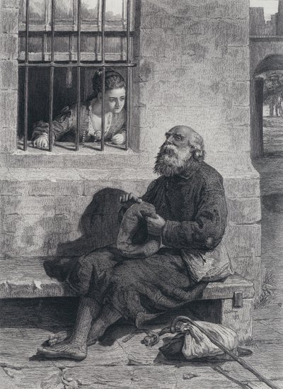 Interjú Miss Wardour és Edie Ochiltree között a lobogós szalon rácsos ablakánál (metszet) alkotó: William (after) McTaggart