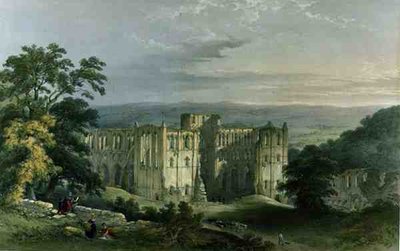 Rievaulx apátság a Rye Valley-ben, a Yorkshire kolostori romjaiból, George Hawkins metszete alkotó: William (after) Richardson