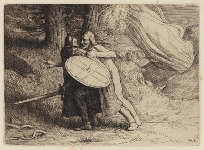 Bunyan zarándokainak haladása: A halál árnyékának völgye (rézkarc) alkotó: William (after) Strang