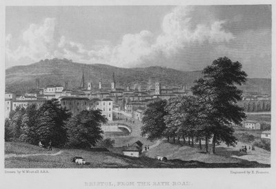Bristol, a Bath Roadról (metszet) alkotó: William (after) Westall