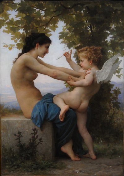 Egy fiatal lány, aki megvédi magát Erosszal, 1880 alkotó: William Adolphe Bouguereau