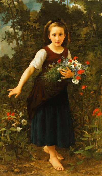 Kislány a patak mellett, kezében egy szál virággal, 1886 alkotó: William-Adolphe Bouguereau
