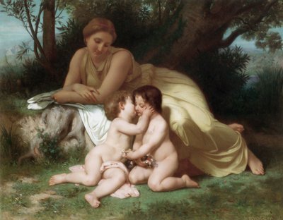 Fiatal nő szemlélődő két ölelkező gyerek alkotó: William Adolphe Bouguereau