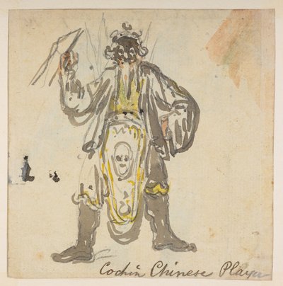 185v. Cochin kínai játékos. , egy albumból, amely 372 tájat, tengerpartot, jelmezeket és mindennapi életet ábrázoló rajzot tartalmaz Lord Macartney kínai császári nagykövetsége idején, 1792 és 1794 között (ceruza és akvarell papíron) alkotó: William Alexander