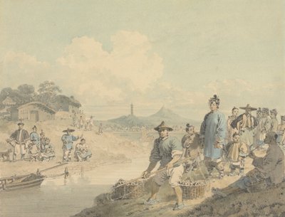 Nézet Kínában: figurák pagodával és hegyekkel alkotó: William Alexander
