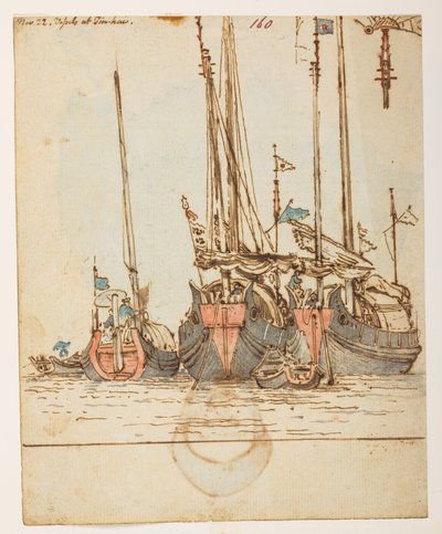 f.62 160’ nov. 22. Hajók Tin-hauban.’  , egy albumból, amely 372 tájat, tengerpartot, jelmezeket és mindennapi életet ábrázoló rajzot tartalmaz Lord Macartney kínai császári nagykövetsége idején, 1792 és 1794 között (ceruza és akvarell papíron) alkotó: William Alexander
