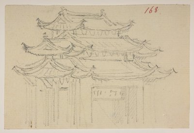 f.63 168 Templomok.  , egy albumból, amely 372 tájat, tengerpartot, jelmezeket és mindennapi életet ábrázoló rajzot tartalmaz Lord Macartney kínai császári nagykövetsége idején, 1792 és 1794 között (ceruza és akvarell papíron) alkotó: William Alexander