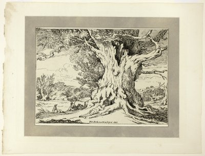 Pihenés, férfiak és kutyák egy nagy fa alatt, a Specimens of Polyauography első számából alkotó: William Alfred Delamotte