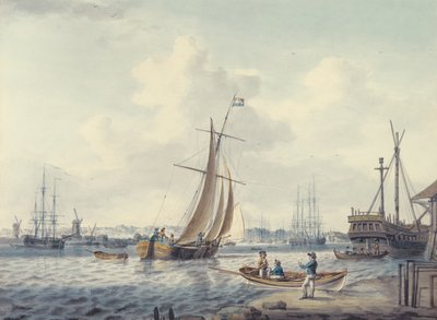 Greenwich és Deptford kilátása a Királyi Tengerészeti Főiskola és a Királyi Dockyard bemutatásával, 1789 (wc) alkotó: William Anderson