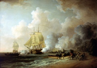 Fort Louis (Martinique) elfoglalása a britek által 1794. március 20-án. alkotó: William Anderson