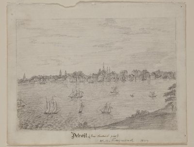Detroit, 1837 körül (grafitceruza fehér szőtt papíron) alkotó: William Asa Raymond