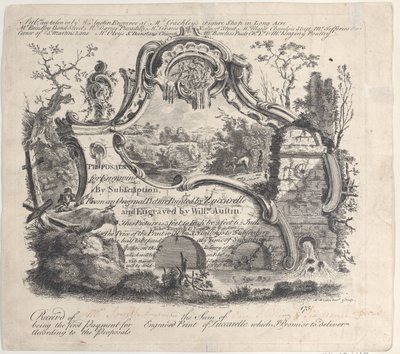 Javaslat előfizetéses metszetre Zuccarelle által festett eredeti képből, 1756. alkotó: William Austin