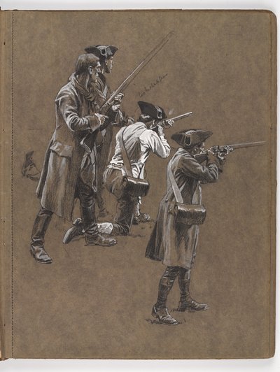 Tanulmány William Barns Wollen olajfestményéhez, ?A Lexingtoni csata 1775? alkotó: William Barnes Wollen