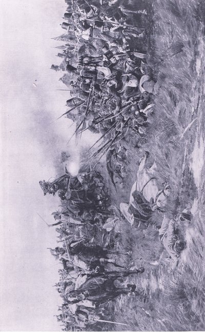A 28. Gloucester Ezred francia lovasságot fogadott Waterlooban 1815. június 18-án, illusztráció a brit szárazföldi és tengeri csatákból, 1915 alkotó: William Barnes Wollen