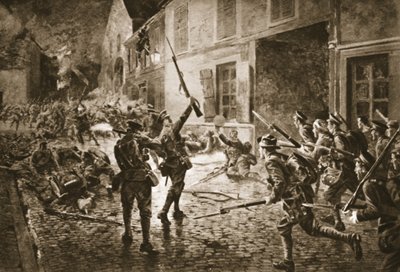 The Coldstream Guards at Landrecies, 1914 augusztus alkotó: William Barnes Wollen