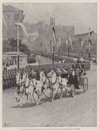 A cár és a cárnő látogatása Bécsben, a két császár lovaglása a Prater Strassén alkotó: William Barnes Wollen