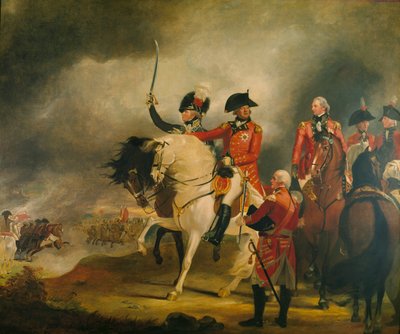 III. György király szemlét tart a walesi herceg könnyűdragonyos ezrede felett, a walesi herceg, York hercege és más tábornokok kíséretében alkotó: William Beechey