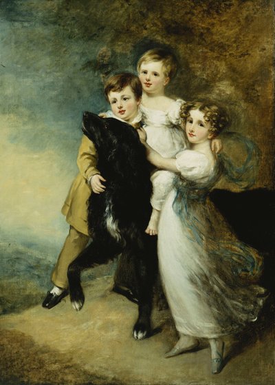 Három gyerek kutyával egy tájban, alkotó: William Beechey