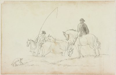 Két férfi lóháton, két lóval és kutyával (ceruza és akvarell (mosás) papíron (papíron M751-el) alkotó: William Beilby