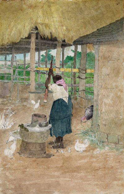 William Berryman által manókát verő nő Jamaicában, 1808 és 1816 között Jamaicában tevékenykedett. alkotó: William Berryman