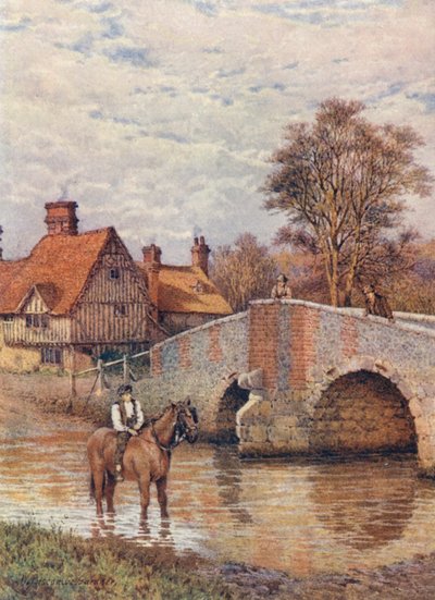 Eynsford Bridge, a Darent folyón (színes litográfia) alkotó: William Biscombe Gardner