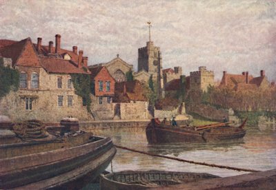 Maidstone. Az ókori palota, a templom és az Old College hátulja a Medway túloldaláról, 1900 alkotó: William Biscombe Gardner
