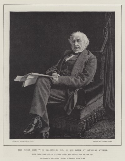 The Right Honorable W E Gladstone, parlamenti képviselő, a Downing Street-i szobájában alkotó: William Biscombe Gardner