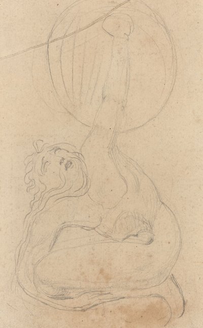 Guggoló, pajzsot tartó alak [fordítva] alkotó: William Blake