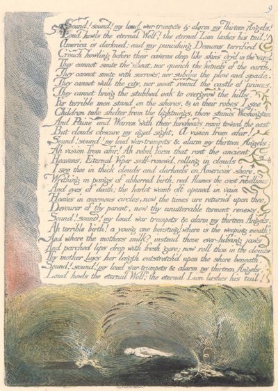 Amerika. Egy prófécia, 11. lemez, hang! Hang! Hangos háborús trombitáim ... alkotó: William Blake