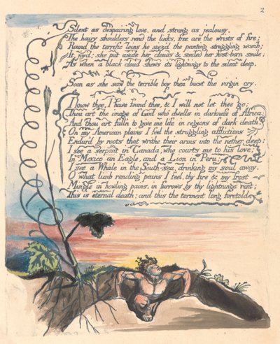 Amerika. Egy prófécia, 4. tábla, Csendes, mint a kétségbeejtő szerelem... alkotó: William Blake