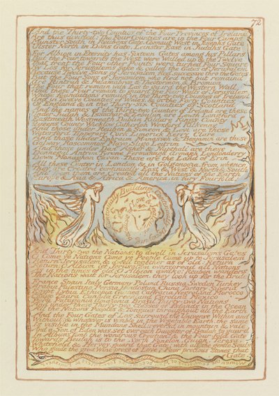 „És a harminckét megye...”, 72. tábla a „Jeruzsálemből” (Bentley E másolat) 1804-20 (domborműves rézkarc tollal és akvarellel papíron) alkotó: William Blake