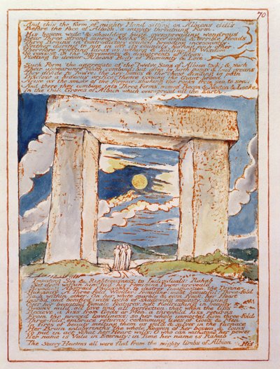 „And this the Form of Mighty Hand...”, 70. lemez a „Jeruzsálemből” (Bentley Copy E) 1804-20 (domborműves metszet tollal és akvarellel papíron) alkotó: William Blake