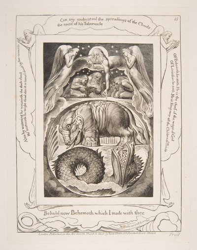 Behemoth és Leviathan, az Illusztrációk Jób könyvéből, 1825-26. alkotó: William Blake