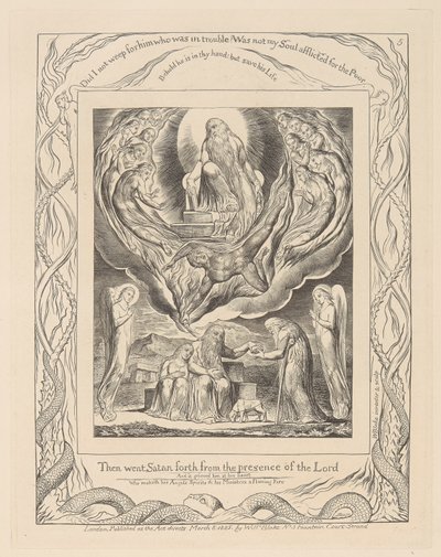 Jób könyve, 5. tábla, Sátán kivonul az Úr jelenlétéből és Jób szeretete alkotó: William Blake