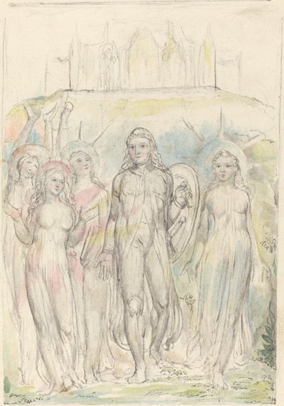 Keresztény a hit pajzsával, búcsút vesz társaitól alkotó: William Blake