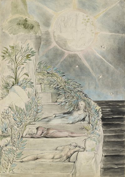 Dante és Statius alszik, Virgil néz alkotó: William Blake
