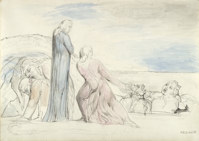 Dante megragadja az áruló Boccát a hajánál fogva, illusztráció Dante Alighieri „Isteni színjátékához” alkotó: William Blake