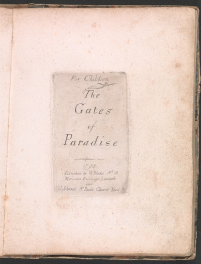 Gyerekeknek. A Paradicsom Kapuja, 2. tábla, Címlap alkotó: William Blake
