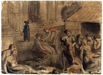 A londoni nagy pestis William Blake (1757-1827) c. 1779 - Akvarell, fehér színű, fekete kréta papíron alkotó: William Blake