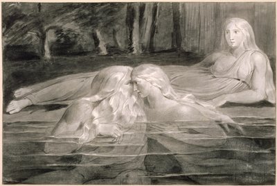 Har and Heva Bathing, Mnetha Looking On, 1785-89 körül (ecset, tinta és mosás papíron) alkotó: William Blake