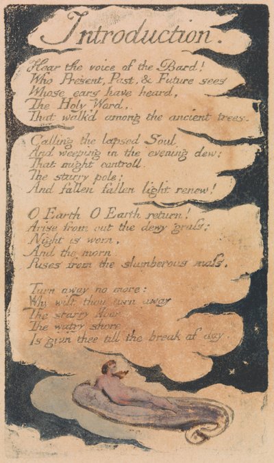 Songs of Inocence and of Experience, 34. tábla, "Bevezetés" (Bentley 30) alkotó: William Blake