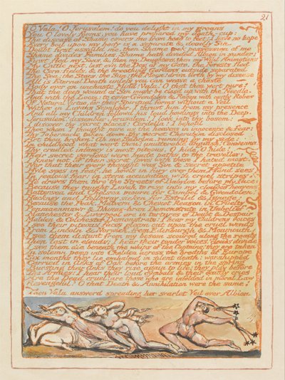 Jeruzsálem, 21. tábla, ó, közel! Ó Jeruzsálem.... alkotó: William Blake