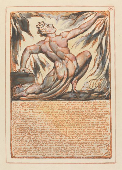 Jeruzsálem, 95. tábla, hangja áttörte Albions agyagos hideg fülét ... alkotó: William Blake