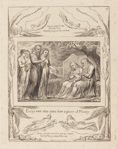 Jób elfogadja az alamizsnát alkotó: William Blake