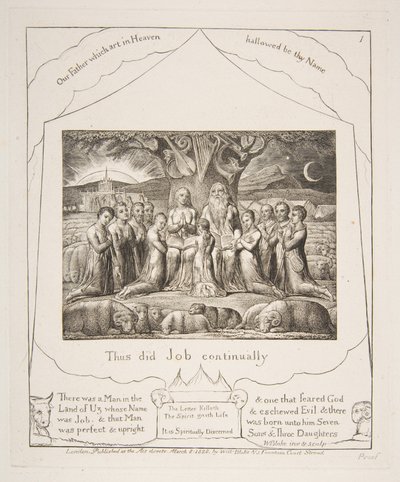 Jób és családja, az Illusztrációk Jób könyvéből, 1825-26. alkotó: William Blake