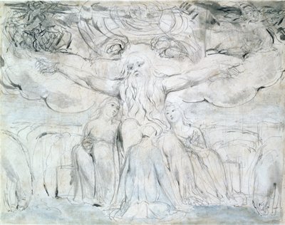 Jób és lányai (ceruza, toll és szürke tinta) alkotó: William Blake